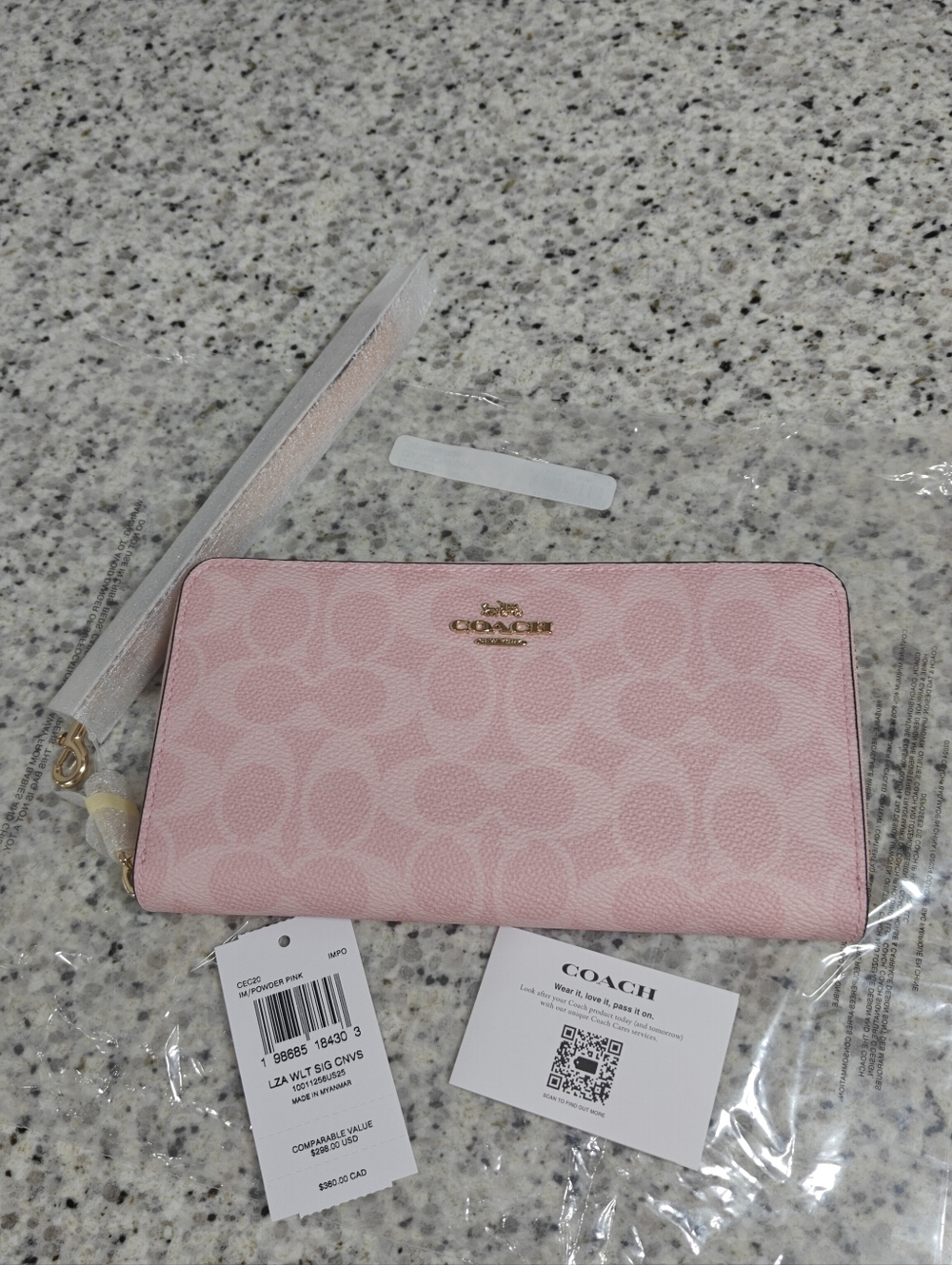 Coach Long Zip Around Wallet In Signature Canvas (Powder pink) - Picture 3 of 8